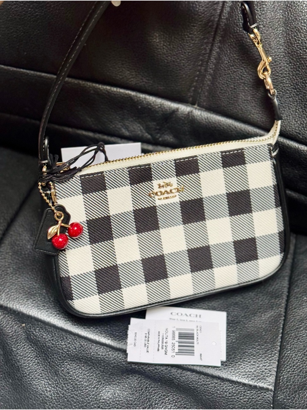 Coach Nolita 19 With Gingham Print And Charm CEN01 Gold/Black Multi